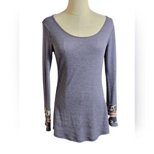 Lovely Melody Gray Waffle Knit Top with Patterned Cuffs